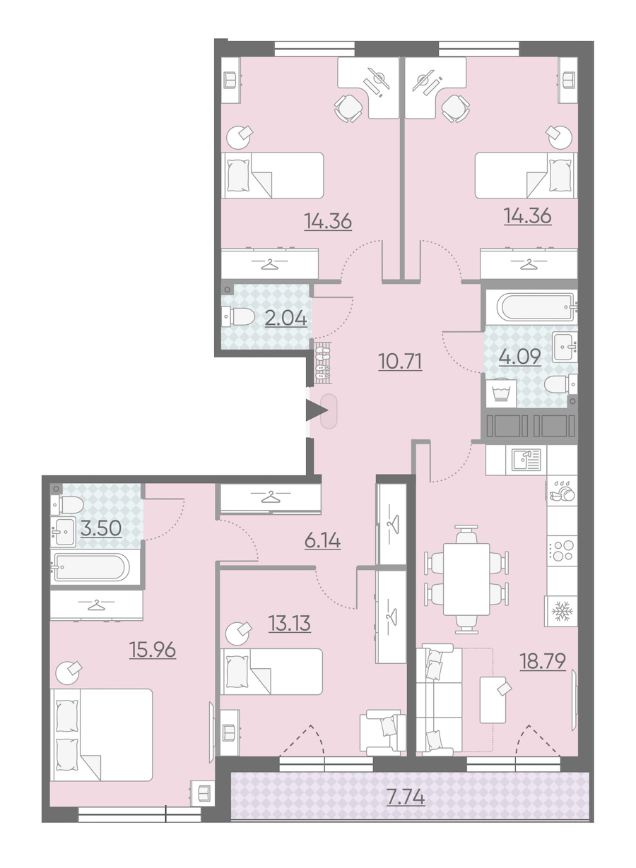 Четырехкомнатная квартира в : площадь 106.95 м2 , этаж: 13 – купить в Санкт-Петербурге